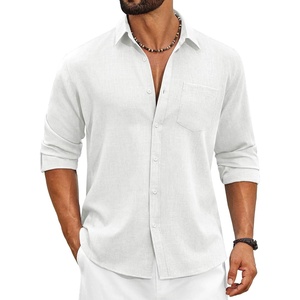 image:imageCOOFANDY Mens Cotton Linen Button Down Shirts Long Sleeve Casual Summer Beach Shirts for MenWhite