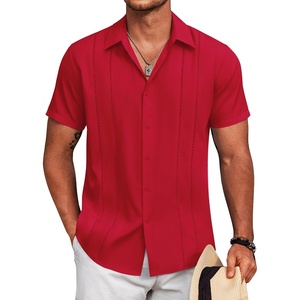 image:imageCOOFANDY Mens Cuban Guayabera Shirt Short Sleeve Button Down Shirts Summer Beach Vacation ShirtsRed