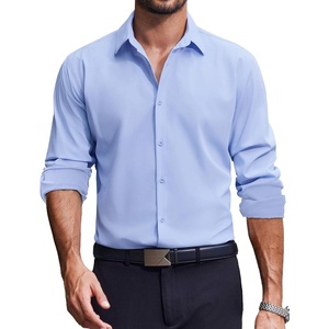 image:imageCOOFANDY Mens Dress Shirts Long Sleeve Casual Button Down Shirt Solid Regular Fit Formal Business ShirtsClear Blue