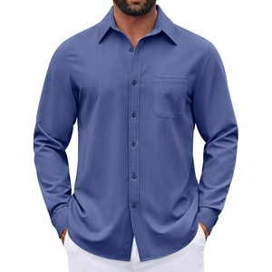 image:imageCOOFANDY Mens Dress Shirts Untucked Long Sleeve Button Down Denim Shirt Stretch Business Casual ShirtsDeep Blue