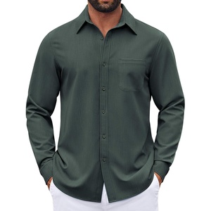 image:imageCOOFANDY Mens Dress Shirts Untucked Long Sleeve Button Down Denim Shirt Stretch Business Casual ShirtsDeep Green