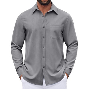 image:imageCOOFANDY Mens Dress Shirts Untucked Long Sleeve Button Down Denim Shirt Stretch Business Casual ShirtsGrey
