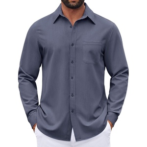 image:imageCOOFANDY Mens Dress Shirts Untucked Long Sleeve Button Down Denim Shirt Stretch Business Casual ShirtsStone Blue
