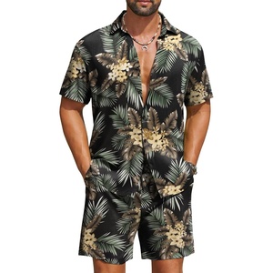 image:imageCOOFANDY Mens Hawaiian Matching Set Summer Beach 2 Piece Outfits Flower Button Down Shirts and Shorts Vacation OutfitsBlack  Flower