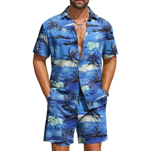 image:imageCOOFANDY Mens Hawaiian Matching Set Summer Beach 2 Piece Outfits Flower Button Down Shirts and Shorts Vacation OutfitsBlue  Tropical Island