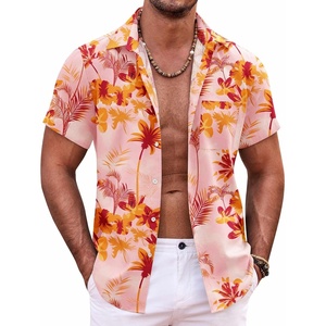 image:imageCOOFANDY Mens Hawaiian Shirt Short Sleeve Button Down Shirts Tropical Summer Beach Shirts Casual Floral Aloha ShirtsRed  Orange Floral