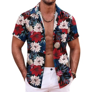 image:imageCOOFANDY Mens Hawaiian Shirt Short Sleeve Button Down Shirts Tropical Summer Beach Shirts Casual Floral Aloha ShirtsRed  White Floral