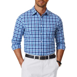 image:imageCOOFANDY Mens Long Sleeve Button Down Shirts Wrinkle Free Dress Shirts Slim Fit Cotton Plaid ShirtBlue Gingham