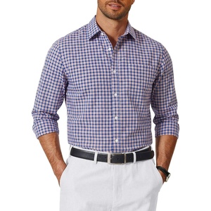 image:imageCOOFANDY Mens Long Sleeve Button Down Shirts Wrinkle Free Dress Shirts Slim Fit Cotton Plaid ShirtBlue Orange Plaid