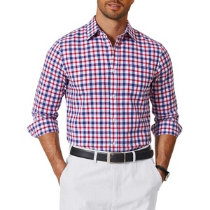 image:imageCOOFANDY Mens Long Sleeve Button Down Shirts Wrinkle Free Dress Shirts Slim Fit Cotton Plaid ShirtBlue Red Gingham