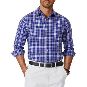 image:imageCOOFANDY Mens Long Sleeve Button Down Shirts Wrinkle Free Dress Shirts Slim Fit Cotton Plaid ShirtBlue White Plaid
