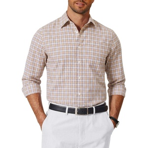 image:imageCOOFANDY Mens Long Sleeve Button Down Shirts Wrinkle Free Dress Shirts Slim Fit Cotton Plaid ShirtKhaki Plaid