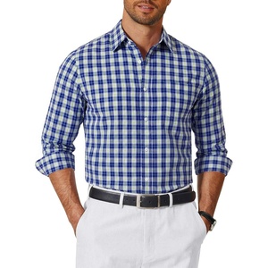 image:imageCOOFANDY Mens Long Sleeve Button Down Shirts Wrinkle Free Dress Shirts Slim Fit Cotton Plaid ShirtNavy Blue Green Plaid
