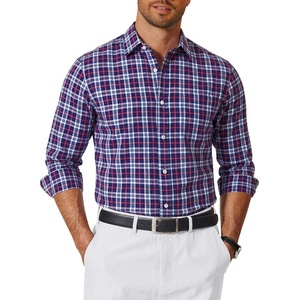 image:imageCOOFANDY Mens Long Sleeve Button Down Shirts Wrinkle Free Dress Shirts Slim Fit Cotton Plaid ShirtNavy Blue Red Plaid