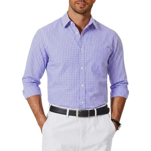 image:imageCOOFANDY Mens Long Sleeve Button Down Shirts Wrinkle Free Dress Shirts Slim Fit Cotton Plaid ShirtPurple Blue Gingham