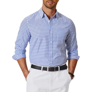 image:imageCOOFANDY Mens Long Sleeve Button Down Shirts Wrinkle Free Dress Shirts Slim Fit Cotton Plaid ShirtWhite Blue Plaid