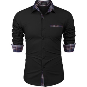 image:imageCOOFANDY Mens Long Sleeve Dress Shirt Plaid Collar Casual Button Down ShirtsBlackNavy Blue