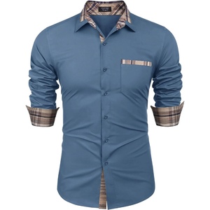 image:imageCOOFANDY Mens Long Sleeve Dress Shirt Plaid Collar Casual Button Down ShirtsGrey Blue