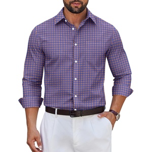 image:imageCOOFANDY Mens Long Sleeve Plaid Button Down Cotton Wrinkle Free Dress ShirtBlue Khaki Plaid