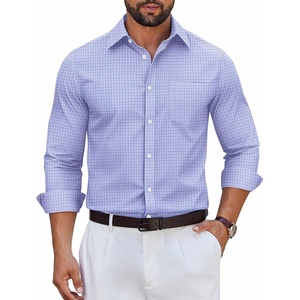 image:imageCOOFANDY Mens Long Sleeve Plaid Button Down Cotton Wrinkle Free Dress ShirtBlue Plaid