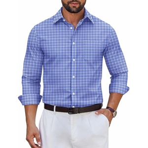 image:imageCOOFANDY Mens Long Sleeve Plaid Button Down Cotton Wrinkle Free Dress ShirtBlue White Plaid