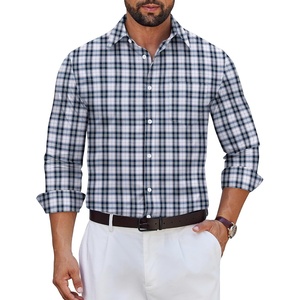 image:imageCOOFANDY Mens Long Sleeve Plaid Button Down Cotton Wrinkle Free Dress ShirtDark Green Plaid