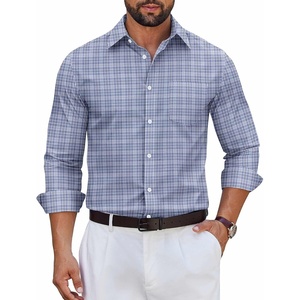 image:imageCOOFANDY Mens Long Sleeve Plaid Button Down Cotton Wrinkle Free Dress ShirtGrey White Plaid