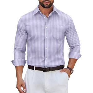 image:imageCOOFANDY Mens Long Sleeve Plaid Button Down Cotton Wrinkle Free Dress ShirtLight Blue Khaki Plaid