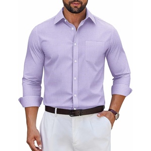 image:imageCOOFANDY Mens Long Sleeve Plaid Button Down Cotton Wrinkle Free Dress ShirtLight Purple Plaid
