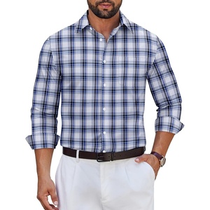 image:imageCOOFANDY Mens Long Sleeve Plaid Button Down Cotton Wrinkle Free Dress ShirtNavy Black White Plaid