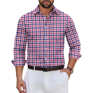 image:imageCOOFANDY Mens Long Sleeve Plaid Button Down Cotton Wrinkle Free Dress ShirtNavy Red Plaid
