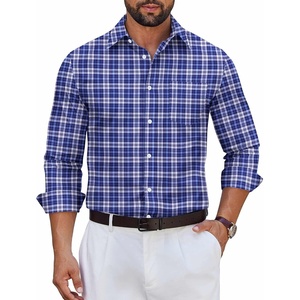 image:imageCOOFANDY Mens Long Sleeve Plaid Button Down Cotton Wrinkle Free Dress ShirtNavy White Plaid