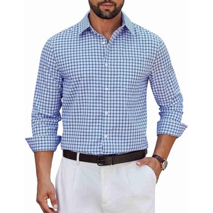 image:imageCOOFANDY Mens Long Sleeve Plaid Button Down Cotton Wrinkle Free Dress ShirtWhite Deep Blue Plaid
