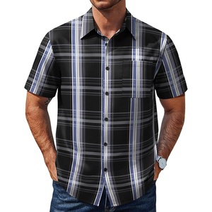 image:imageCOOFANDY Mens Plaid Button Down Shirts Short Sleeve Casual Summer Shirt Wrinkle Free Dress Shirts with PocketBlack Plaid