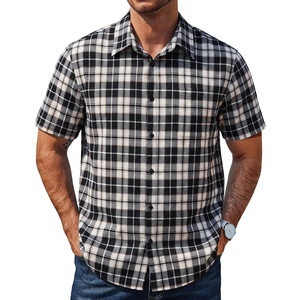 image:imageCOOFANDY Mens Plaid Button Down Shirts Short Sleeve Casual Summer Shirt Wrinkle Free Dress Shirts with PocketBlack White Khaki Plaid