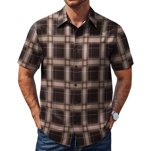image:imageCOOFANDY Mens Plaid Button Down Shirts Short Sleeve Casual Summer Shirt Wrinkle Free Dress Shirts with PocketBrown Khaki Plaid