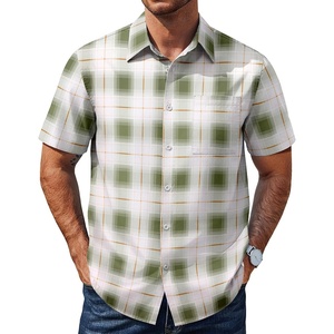image:imageCOOFANDY Mens Plaid Button Down Shirts Short Sleeve Casual Summer Shirt Wrinkle Free Dress Shirts with PocketGreen Plaid