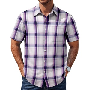 image:imageCOOFANDY Mens Plaid Button Down Shirts Short Sleeve Casual Summer Shirt Wrinkle Free Dress Shirts with PocketPurple Plaid