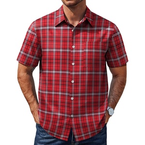 image:imageCOOFANDY Mens Plaid Button Down Shirts Short Sleeve Casual Summer Shirt Wrinkle Free Dress Shirts with PocketRed Check