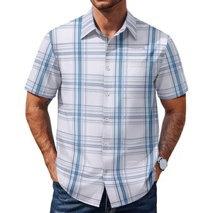image:imageCOOFANDY Mens Plaid Button Down Shirts Short Sleeve Casual Summer Shirt Wrinkle Free Dress Shirts with PocketWhite Blue Plaid
