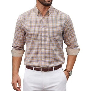 image:imageCOOFANDY Mens Plaid Dress Shirts Long Sleeve Button Down Shirts Wrinkle Free Stretch Cotton Business Casual ShirtKhaki Plaid
