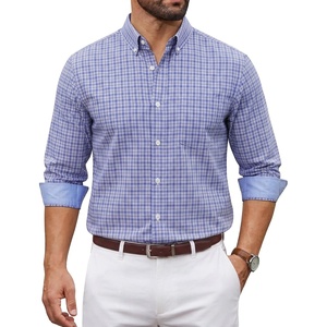 image:imageCOOFANDY Mens Plaid Dress Shirts Long Sleeve Button Down Shirts Wrinkle Free Stretch Cotton Business Casual ShirtSky Blue White Plaid