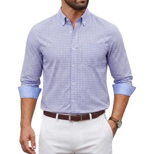 image:imageCOOFANDY Mens Plaid Dress Shirts Long Sleeve Button Down Shirts Wrinkle Free Stretch Cotton Business Casual ShirtWhite Blue Plaid