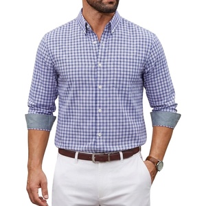 image:imageCOOFANDY Mens Plaid Dress Shirts Long Sleeve Button Down Shirts Wrinkle Free Stretch Cotton Business Casual ShirtWhite Deep Blue Plaid