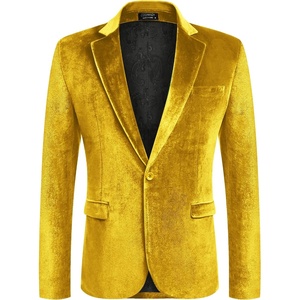 image:imageCOOFANDY Mens Velvet Blazer Notched Lapel Velour Suit Jacket One Button Tuxedo Jackets for Wedding Prom Party DinnerGold Yellow