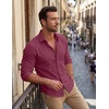 image:imageCOOFANDY Mens Stretch Dress Shirts Muscle Fit Wrinkle Free Long Sleeve Button Down Shirt Business Casual ShirtsDeep Red