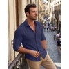 image:imageCOOFANDY Mens Stretch Dress Shirts Muscle Fit Wrinkle Free Long Sleeve Button Down Shirt Business Casual ShirtsNavy Blue