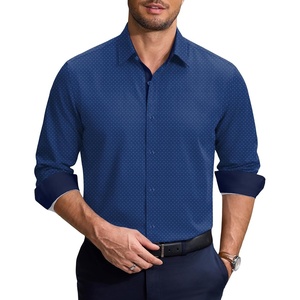 image:imageCOOFANDY Mens Printed Dress Shirts Long Sleeve Business Button Down Shirt Contrast Collar Shirts for MenDark Bluestars