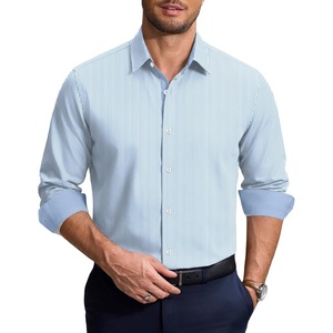 image:imageCOOFANDY Mens Printed Dress Shirts Long Sleeve Business Button Down Shirt Contrast Collar Shirts for MenLight Blue  Whitestripes