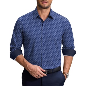 image:imageCOOFANDY Mens Printed Dress Shirts Long Sleeve Business Button Down Shirt Contrast Collar Shirts for MenNavy Bluetriangles